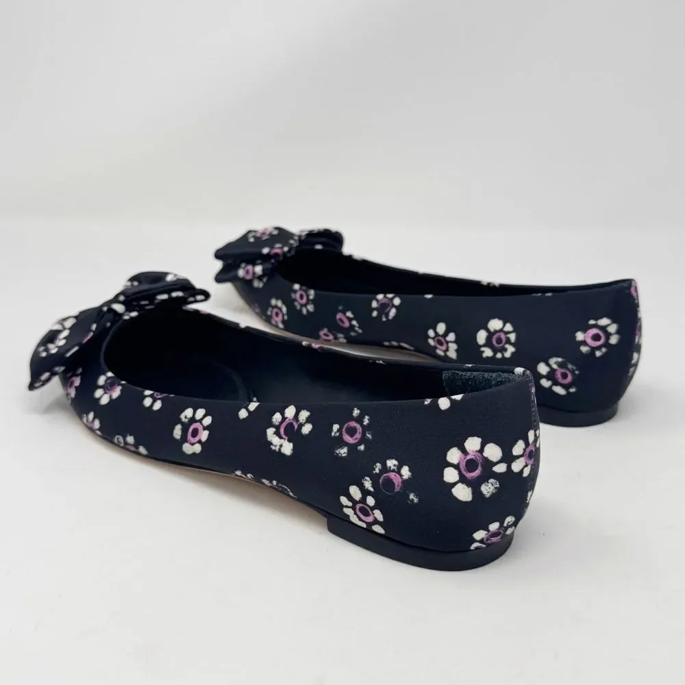 TORY BURCH | Rosalind Black Purple Floral Pointed Toe Flats Women’s Size 10.5